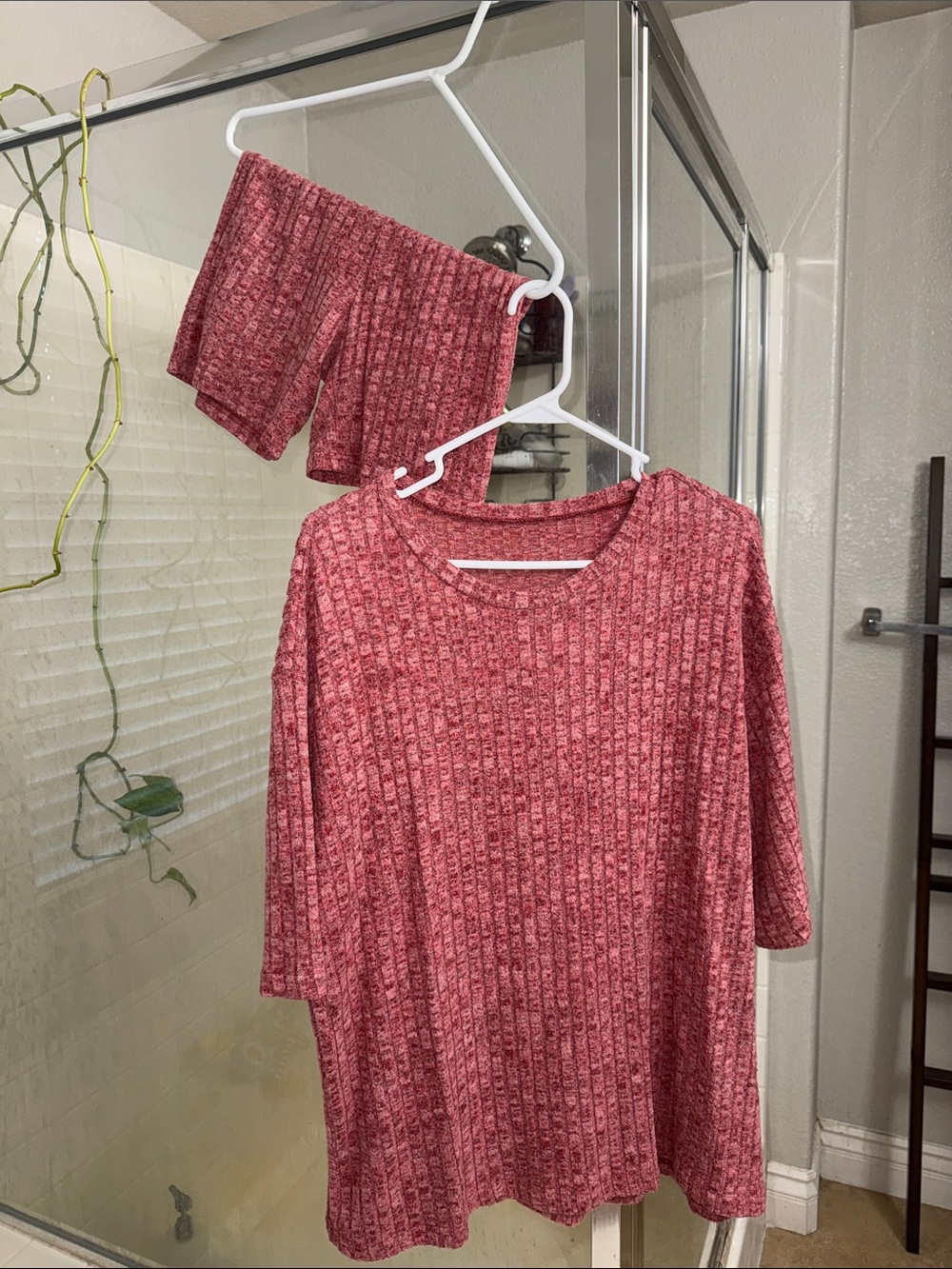 SHEIN Marled Rose Ribbed Knit Tunic Top
